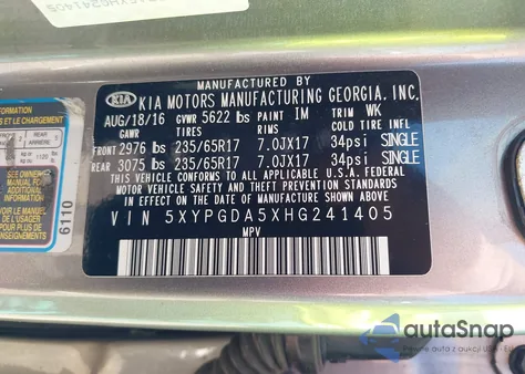 2017 Kia Sorento 3.3L Lx from USA, damaged, VIN 5XYPGDA5XHG241405